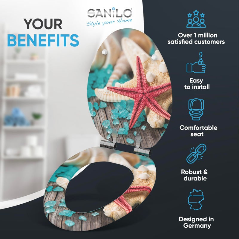 SANILO Wooden Toilet Seat with Soft Close [ELONGATED] - Decorative, Quiet & Slow Close Molded Wood Seat - With Strong Bumpers & Hinges - Adjustable Fit - Bath Salt - Image 2